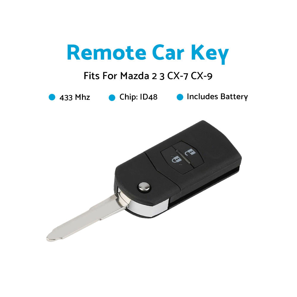 2 Button Remote Car Key 4D63 Chip 433MHz Suitable For Mazda 2 3 CX-7 CX-9 SKE126-01-2