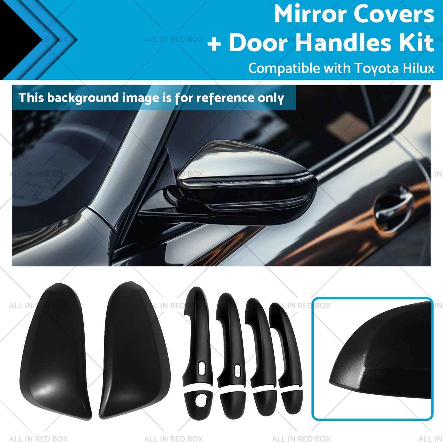 Black Mirror Door Handles Kit for Toyota Hilux 2015-2023