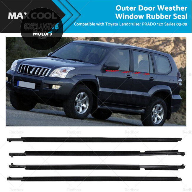 4X Door Glass Seal Weatherstrip for Toyota Land Cruiser Prado 120 Series
