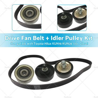 Drive Fan Belt  Idler Pulley Kit Compatible with Hilux 3. 0L Diesel 1KD-FTV KUN16 KUN26-2