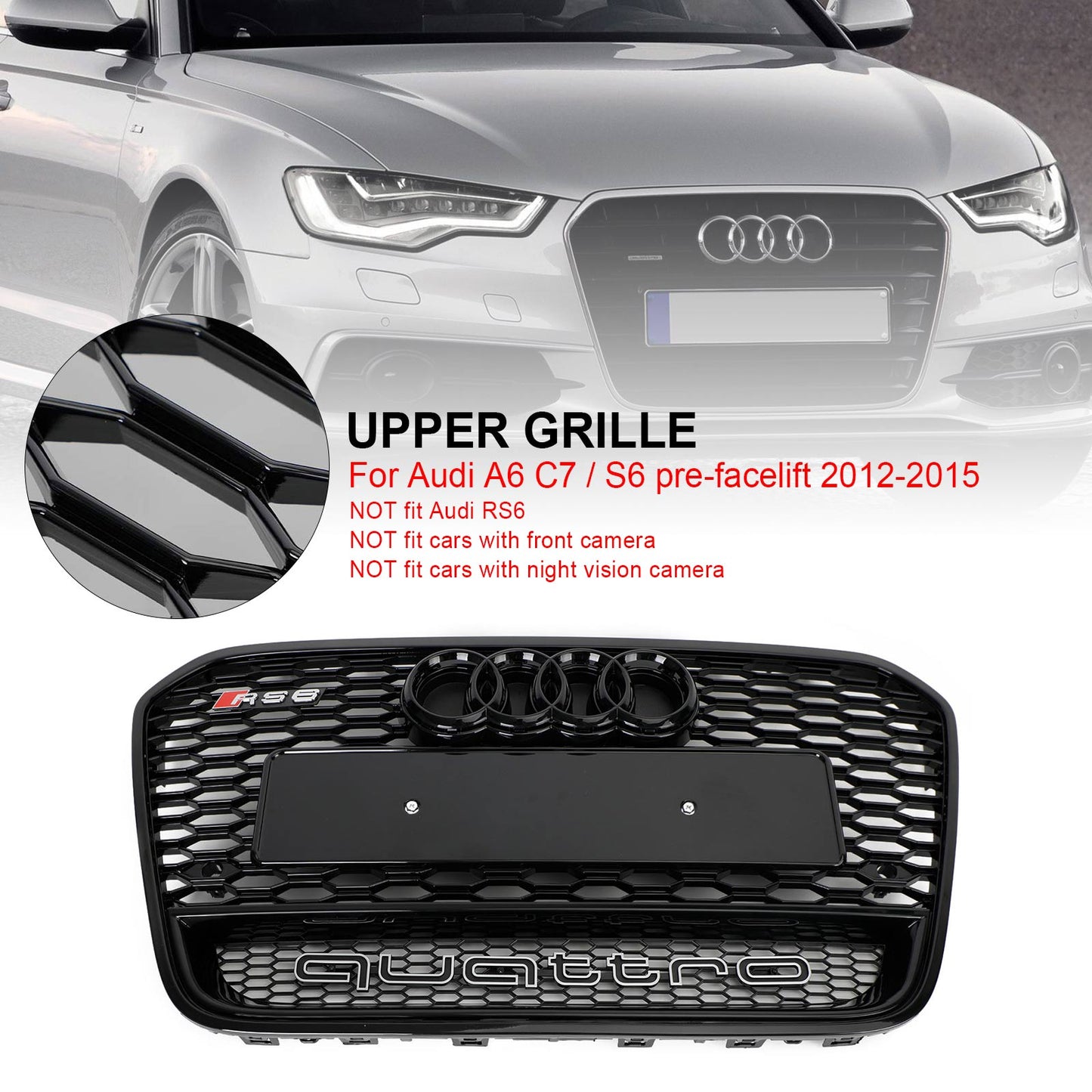 RS6 Style Front Mesh Honeycomb Grille for Audi A6/S6 C7 (2012-2015)