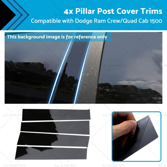 Black Pillar Post Cover Trims for Dodge Ram 1500 Crew/Quad Cab 2009-2018