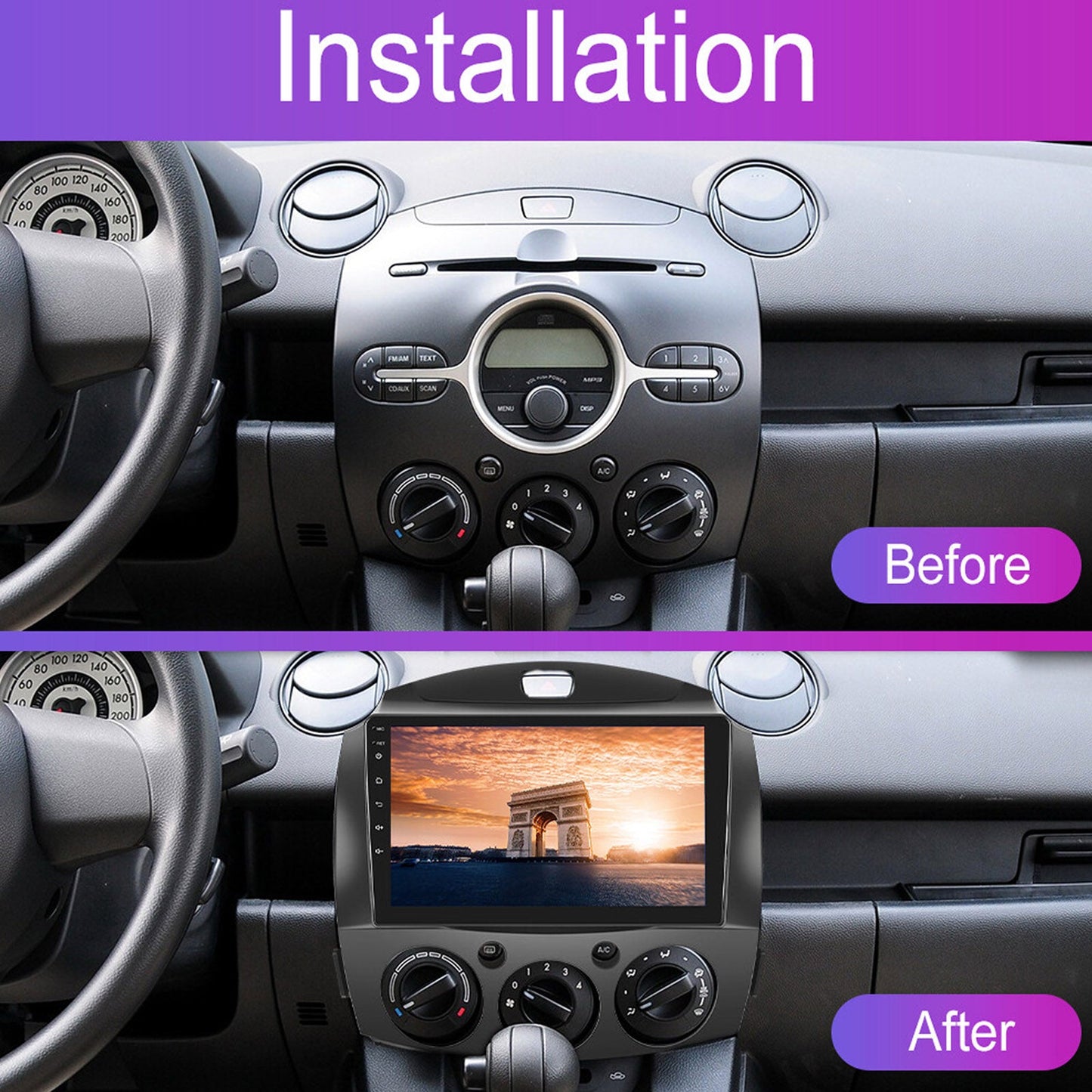 Android 13 Head Unit 9'' Apple CarPlay Bluetooth Suitable For Mazda 2 2007-2014-2