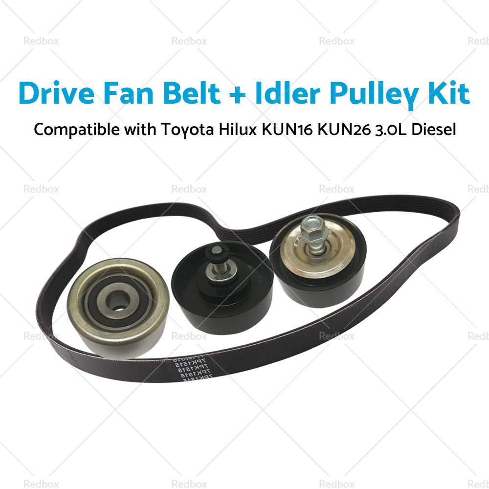 Drive Fan Belt  Idler Pulley Kit Compatible with Hilux 3. 0L Diesel 1KD-FTV KUN16 KUN26-3