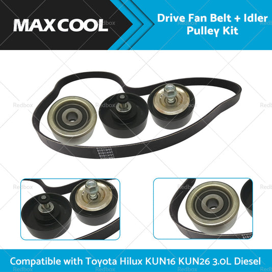 Drive Fan Belt  Idler Pulley Kit Compatible with Hilux 3. 0L Diesel 1KD-FTV KUN16 KUN26-0