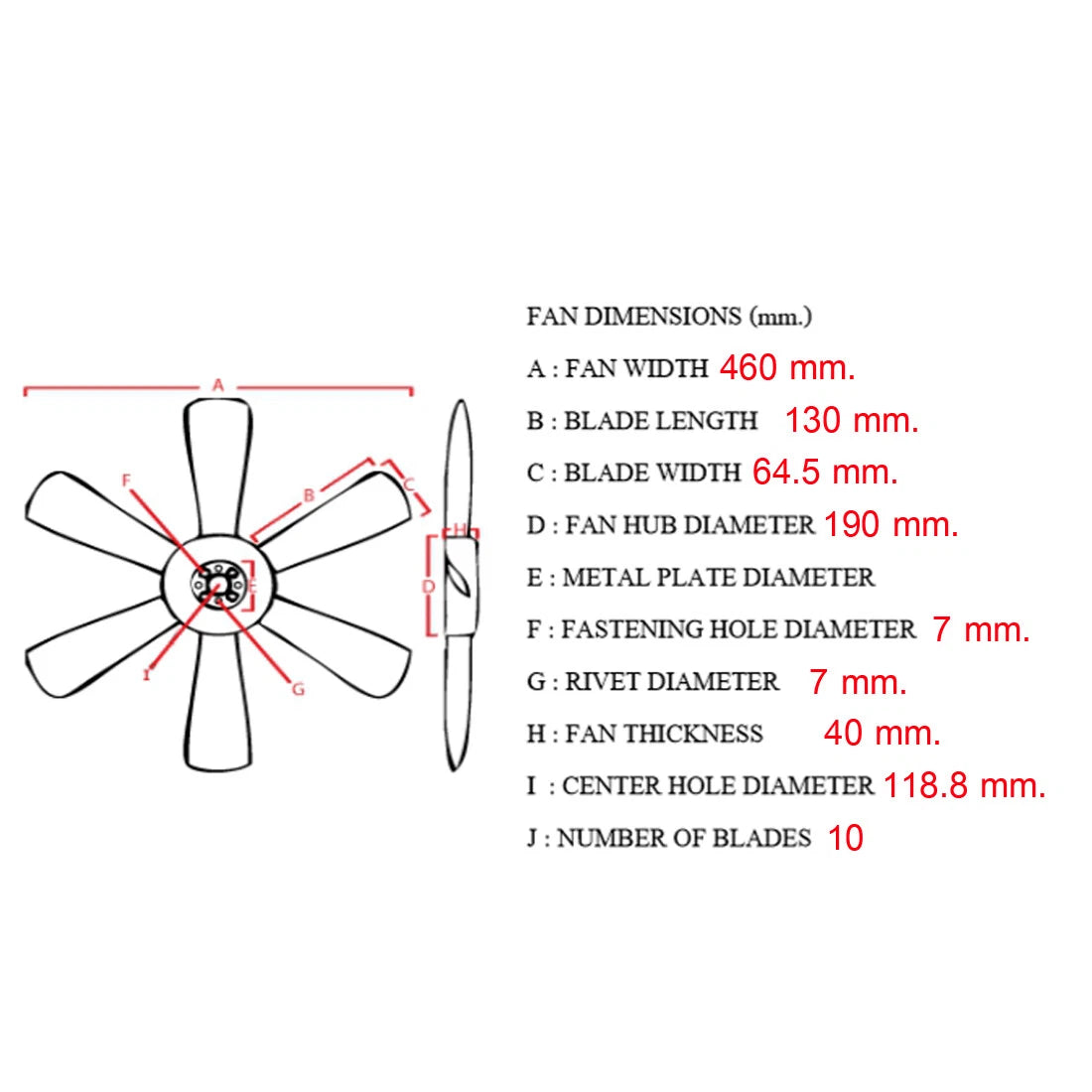 Cooling Fan Blade for Toyota Hilux 5LE 2004-2019