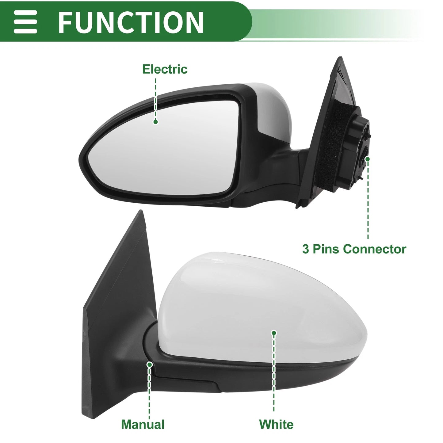 3 Pins Driver Side Door Mirror for Chevrolet Cruze (2011 - 2015)