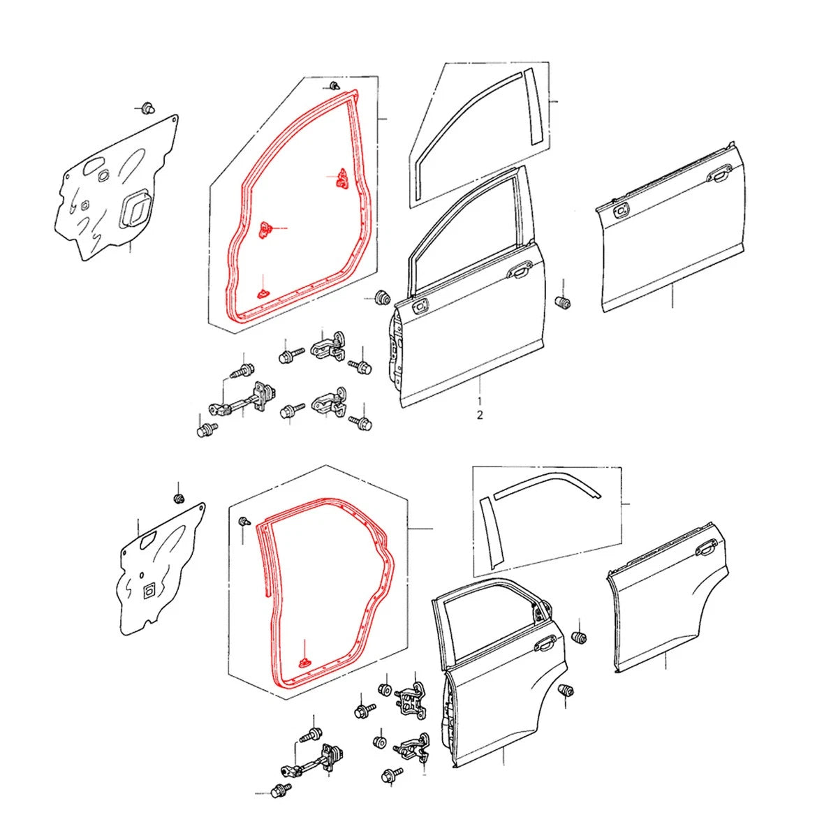 Front Rear Door Weatherstrip for Honda Fit Aria City Sedan 2003-2008