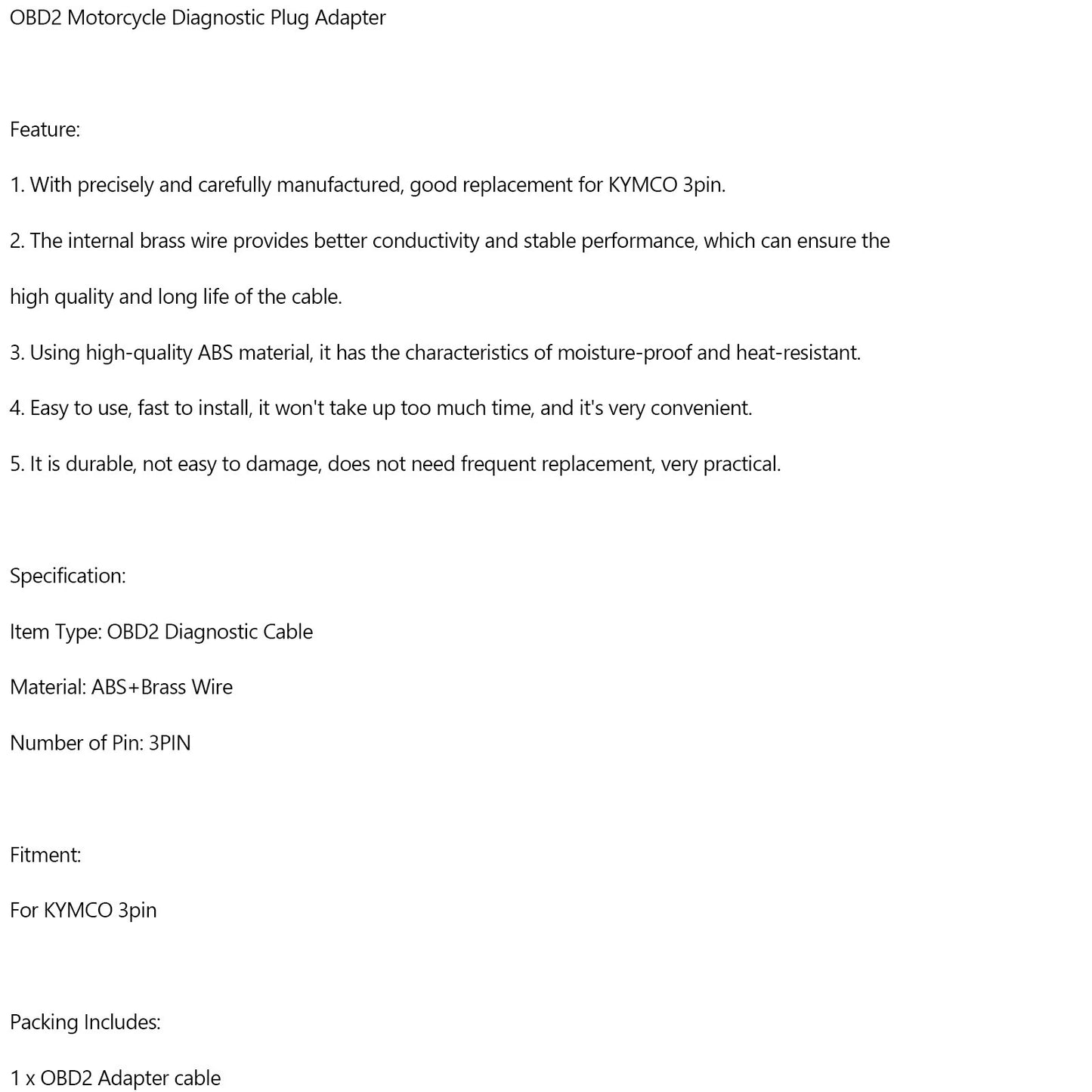 3 Pin to 16 Pin OBD Adapter for KYMCO F2 (2000-2005)