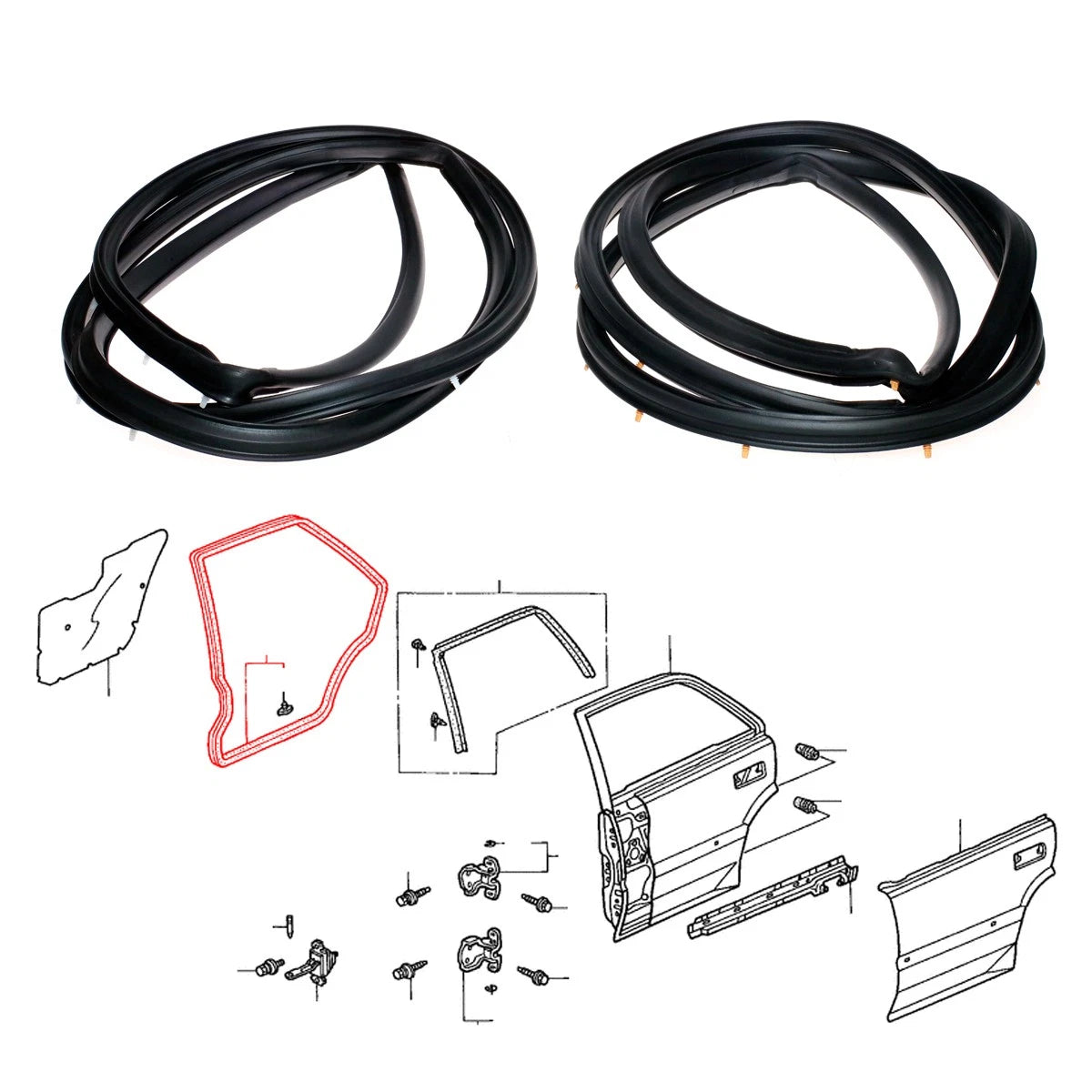 Rear Door Weatherstrip Seal Set for Honda City 3rd Gen Type Z Sedan 1996-2002