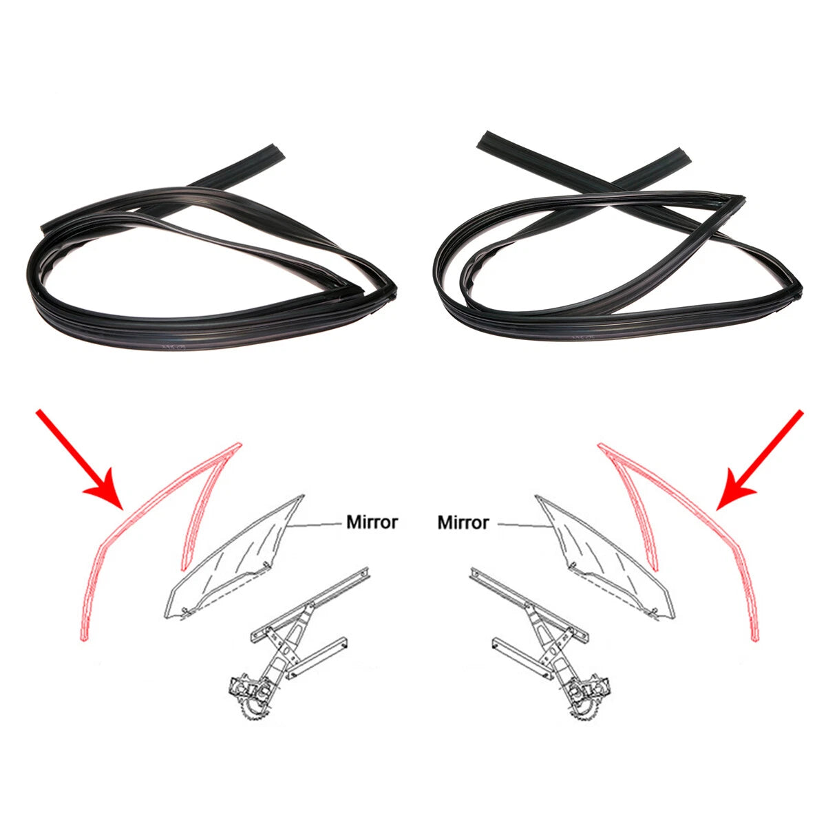 Weatherstrip Glass Run Channel Seal x2 for Honda Civic Coupe 2006-2011